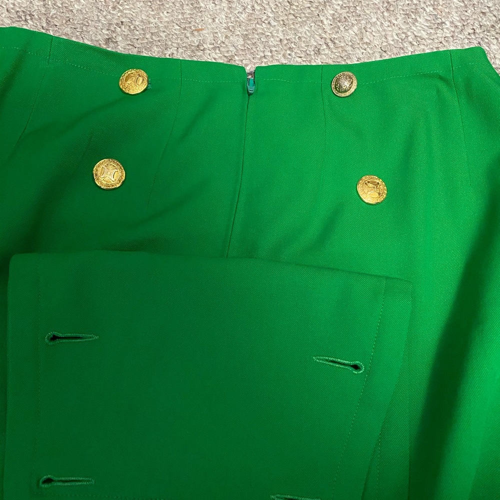 Vintage Kelly Green Celine Skirt with Gold Buttons - Picture 9 of 14